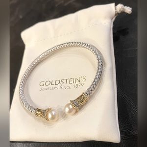 Charles Garnier Bracelet, Pearl CZ Silver 18k Gold Mesh Cuff, New! Perfect Gift